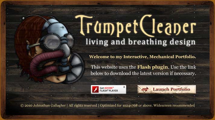 Welcome to TrumpetCleaner, Install Flash or Enter Portfolio
